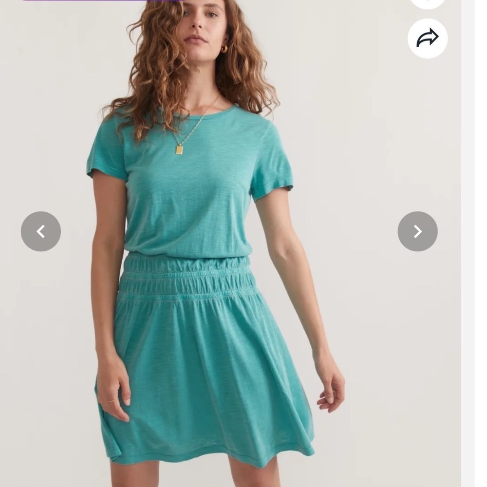 Marine Layer Esme Slub Mini Dress Teal Green Smocked Waist Slub Jersey Womens XS
